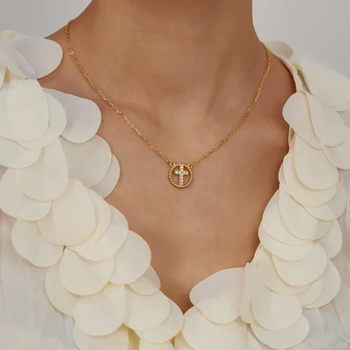 Wholesale Stainless Steel Gold Open Circle Cross Pendant