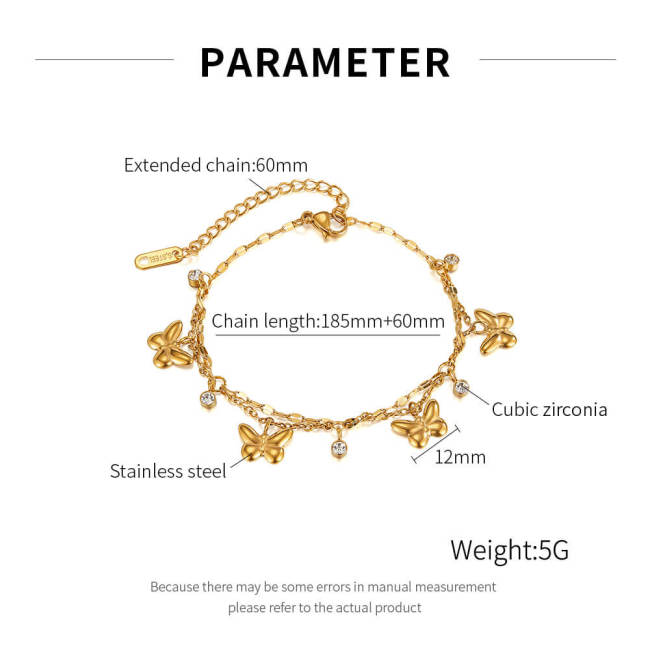 Wholesale Stainless Steel Butterfly and Zirconia Bracelet