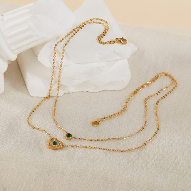 Wholesale Stainless Steel Double Heart Layered Necklace