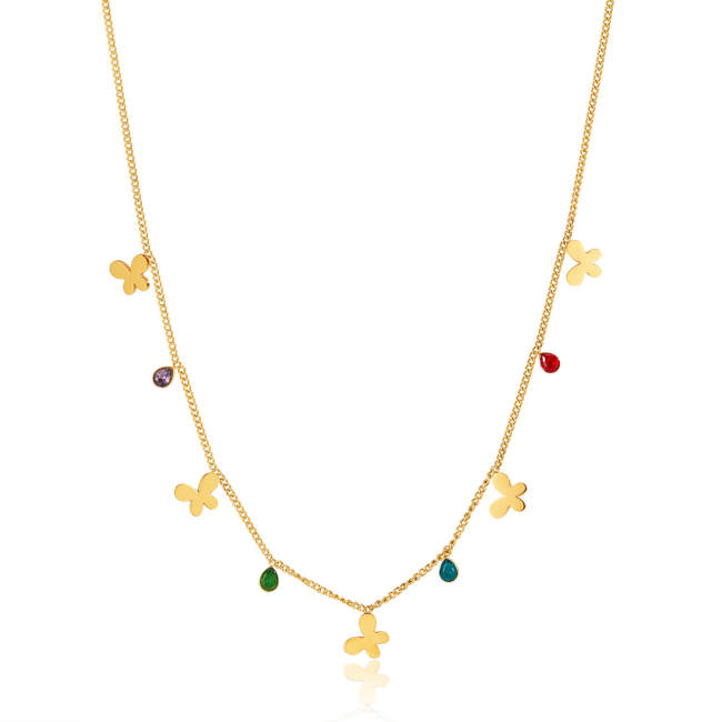 Wholesale Stainless Steel Simple Multi Butterfly Necklace