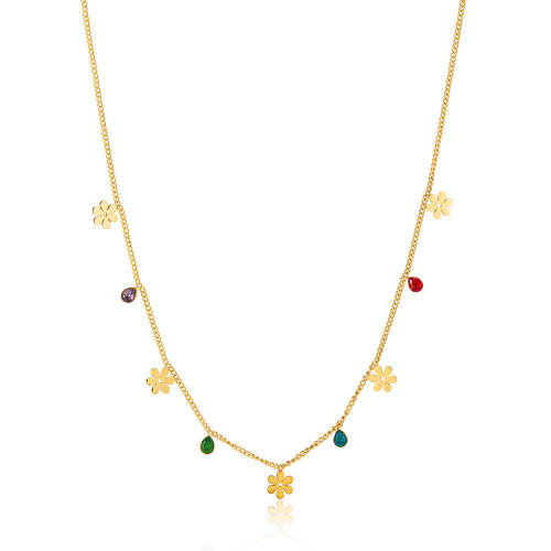 Wholesale Stainless Steel Colorful CZ Flower Necklace