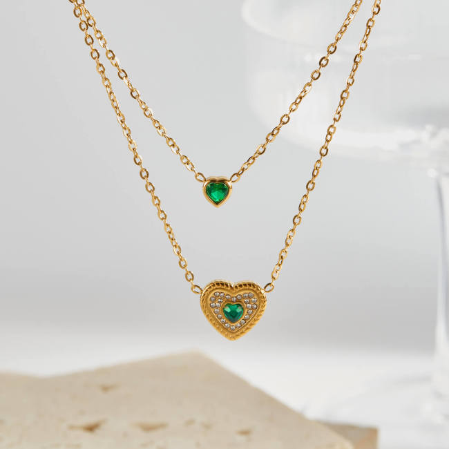 Wholesale Stainless Steel Double Heart Layered Necklace