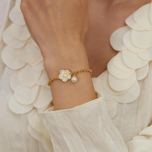 Wholesale Stainless Steel Mother of Pearl Flower Bracelet