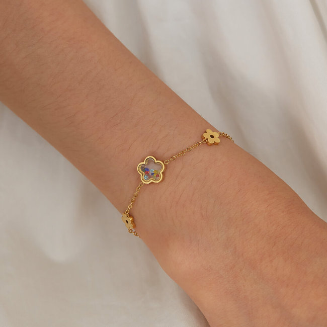 Wholesale Stainless Steel Flower Link Bracelet