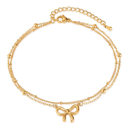 Wholesale Stainless Steel Double Stacked Bow Anklet