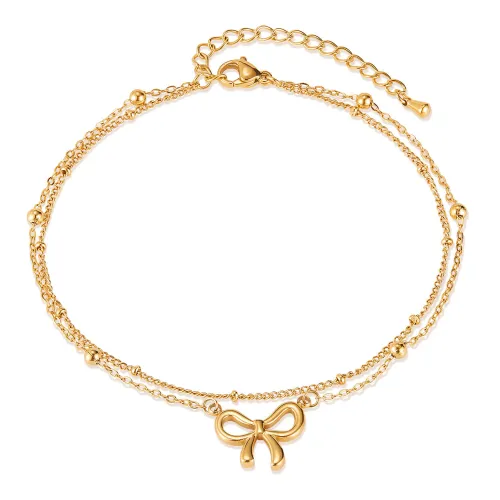 Wholesale Stainless Steel Double Stacked Bow Anklet