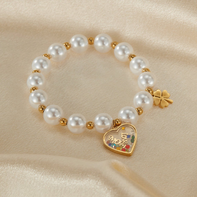 Wholesale Pearl Bracelet with Stainless Steel Heart