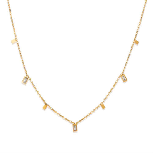 Wholesale Stainless Steel Square Zirconia Necklace