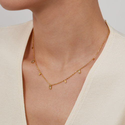 Wholesale Stainless Steel Square Zirconia Necklace