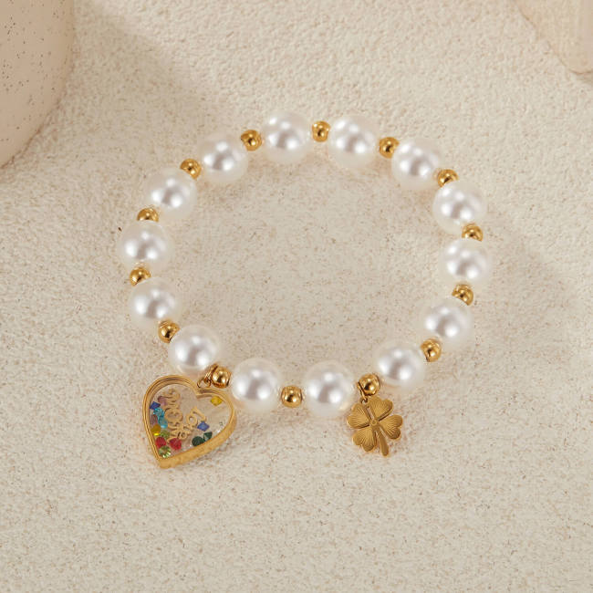 Wholesale Pearl Bracelet with Stainless Steel Heart