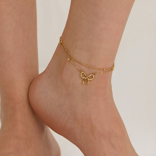 Wholesale Stainless Steel Double Stacked Bow Anklet