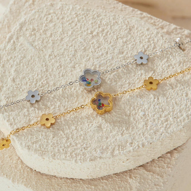 Wholesale Stainless Steel Flower Link Bracelet