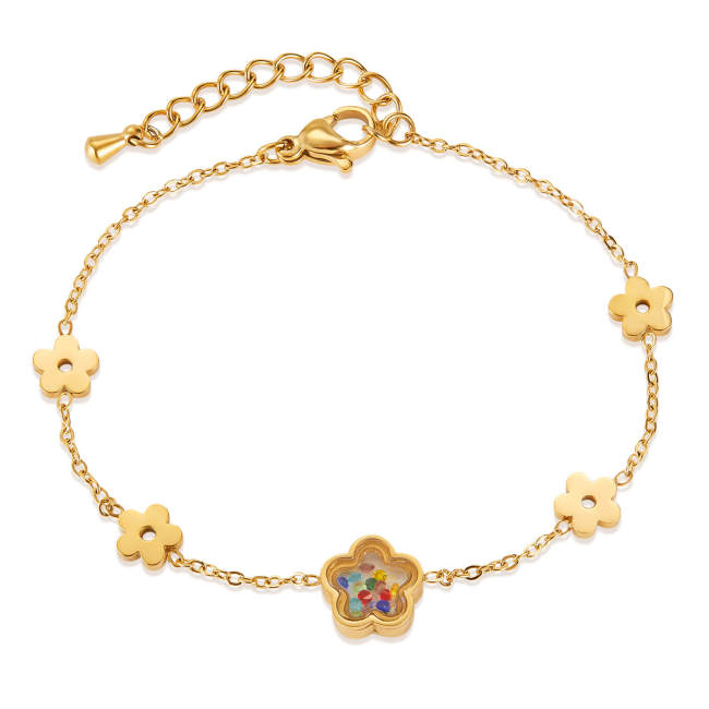 Wholesale Stainless Steel Flower Link Bracelet