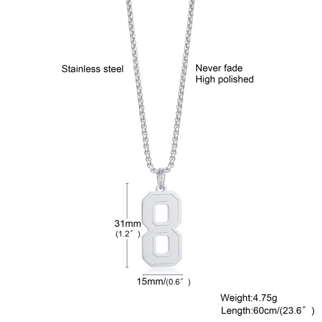 Wholesale Stainless Steel Number Pendant Necklaces