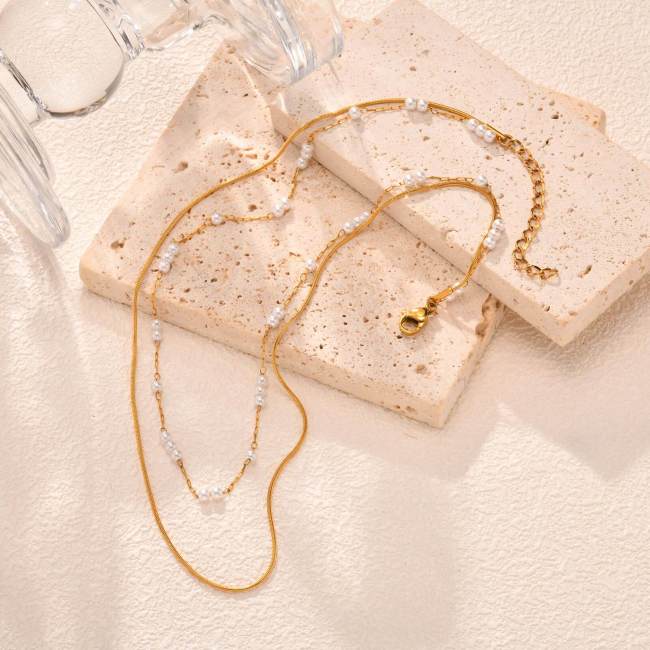 Wholesale Stainless Steel Imitation Pearl Necklace