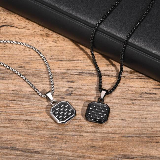 Wholesale Stainless Steel Octagonal Carbon Fiber Pendant