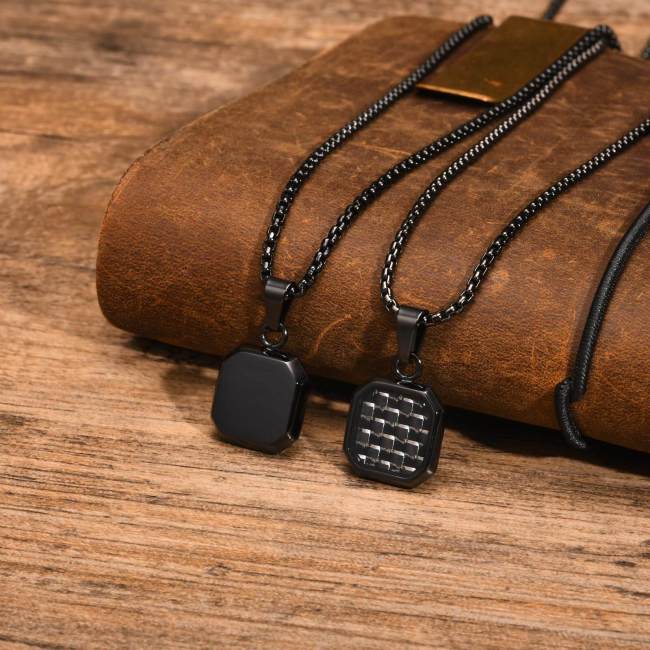 Wholesale Stainless Steel Octagonal Carbon Fiber Pendant