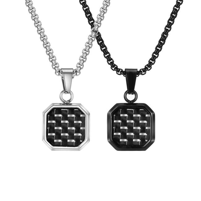 Wholesale Stainless Steel Octagonal Carbon Fiber Pendant