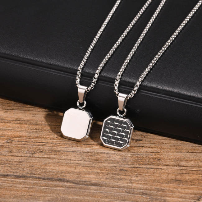 Wholesale Stainless Steel Octagonal Carbon Fiber Pendant