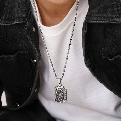 Wholesale Stainless Steel Embossed Dragon Dog Tag Pendant
