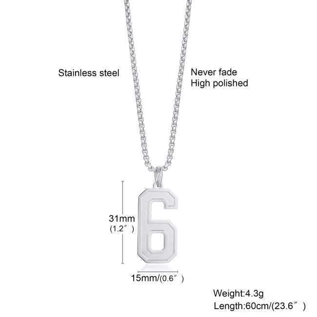 Wholesale Stainless Steel Number Pendant Necklaces