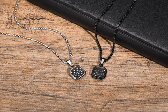 Wholesale Stainless Steel Octagonal Carbon Fiber Pendant