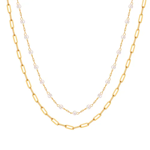 Wholesale Stainless Steel Layered Pearl Papaerclip Necklace