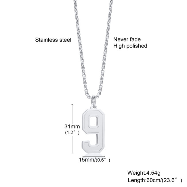 Wholesale Stainless Steel Number Pendant Necklaces