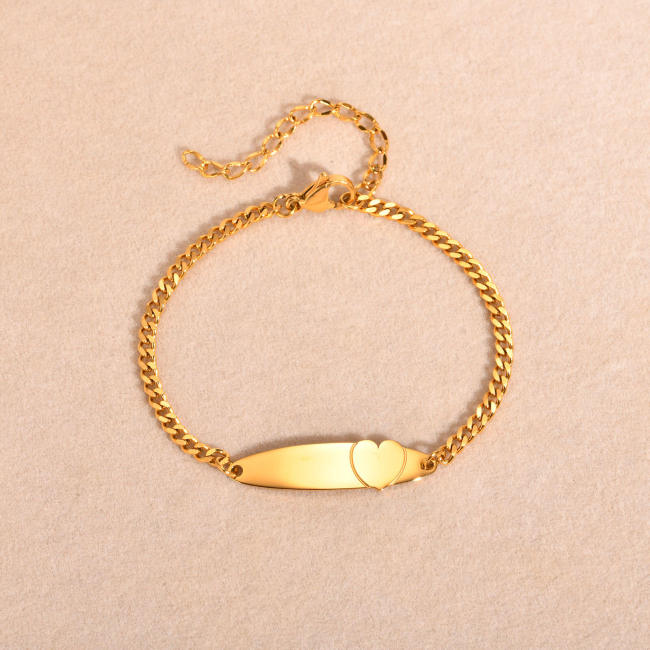 Wholesale Stainless Steel Custom Engraved Heart Tag Bracelet