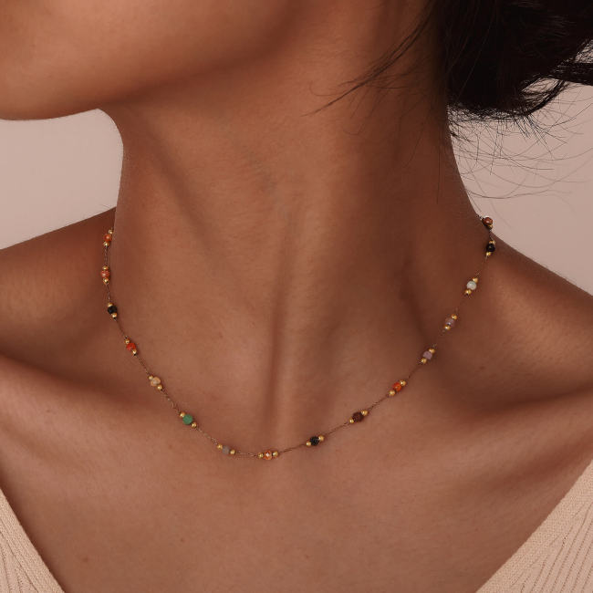 Wholesale Stainless Steel Natural Stone Anklet Necklace