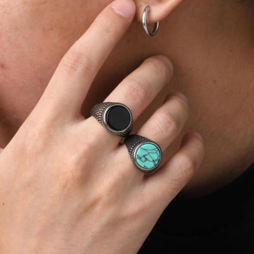 Wholesale Stainless Steel Black Onyx Turquoise Ring