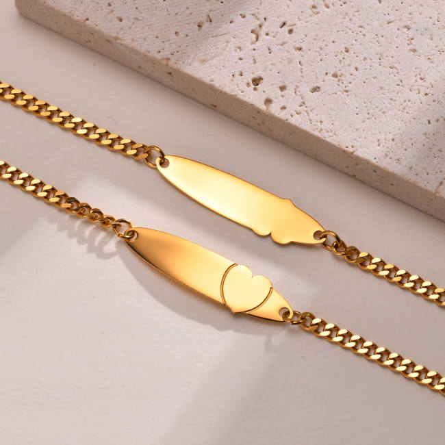 Wholesale Stainless Steel Custom Engraved Heart Tag Bracelet