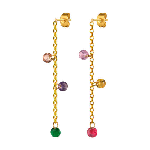 Wholesale Stainless Steel Colored Zirconia Tassel Earrings