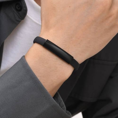 Wholesle Stainless Steel Black Silicone Bracelet