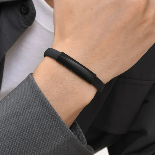 Wholesle Stainless Steel Black Silicone Bracelet