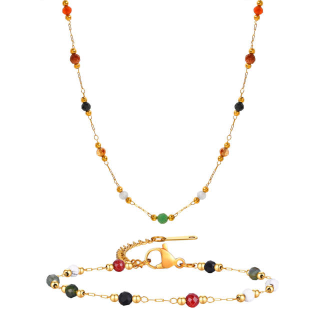 Wholesale Stainless Steel Natural Stone Anklet Necklace