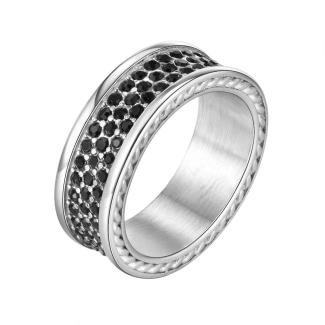 Wholesale Stainless Steel 3 Row Black Zirconia Ring