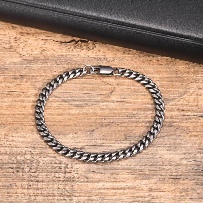Wholesale Stainless Steel Ancient Silver Cuban Chain Bracelet