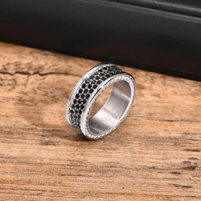 Wholesale Stainless Steel 3 Row Black Zirconia Ring