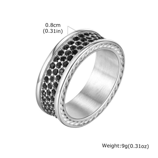 Wholesale Stainless Steel 3 Row Black Zirconia Ring