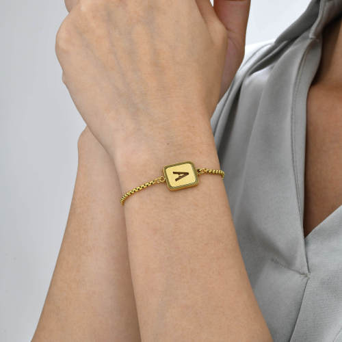 Wholesale Stainless Steel Sandblasted Initial Bracelet