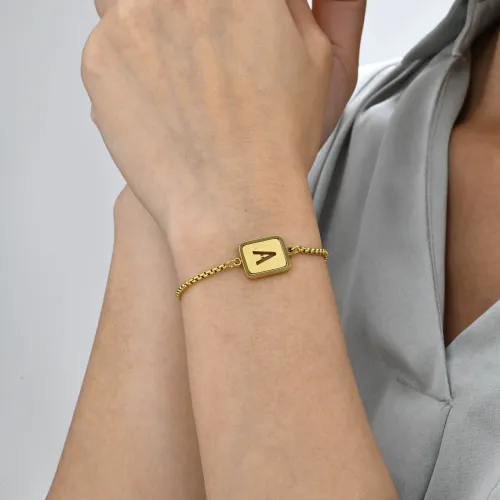 Wholesale Stainless Steel Sandblasted Initial Bracelet