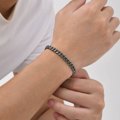 Wholesale Stainless Steel Ancient Silver Cuban Chain Bracelet