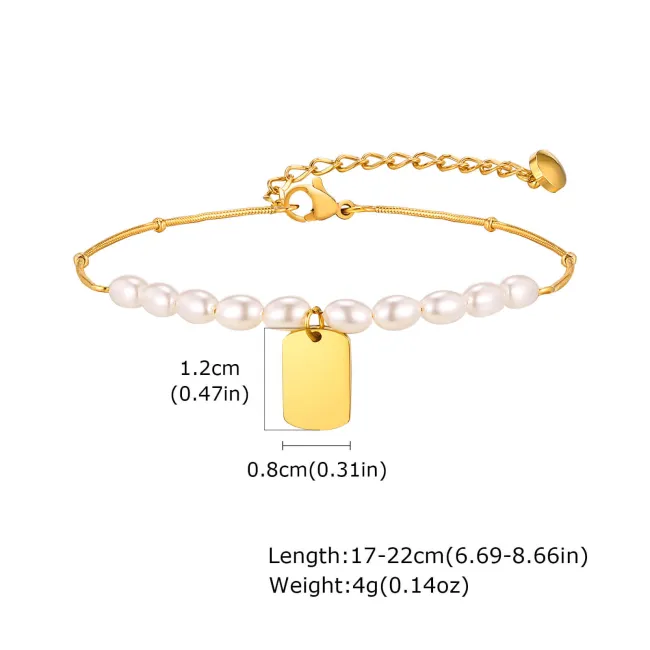 Wholesale Stainless Steel Imitation Pearl Engravable Bracelet