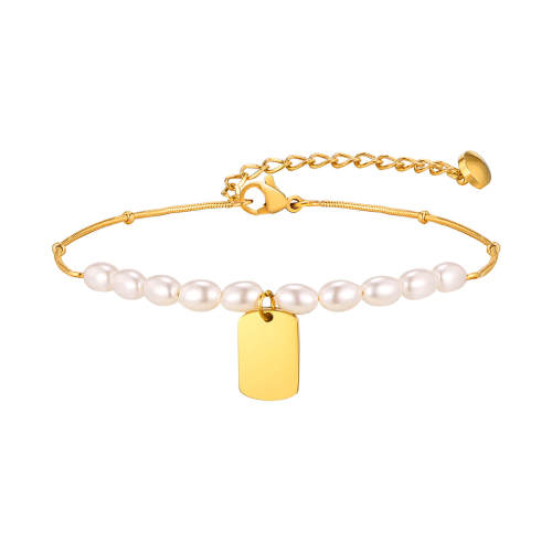 Wholesale Stainless Steel Imitation Pearl Engravable Bracelet