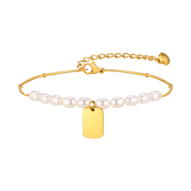 Wholesale Stainless Steel Imitation Pearl Engravable Bracelet