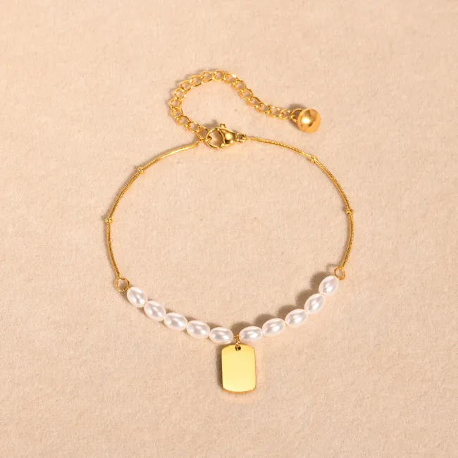 Wholesale Stainless Steel Imitation Pearl Engravable Bracelet