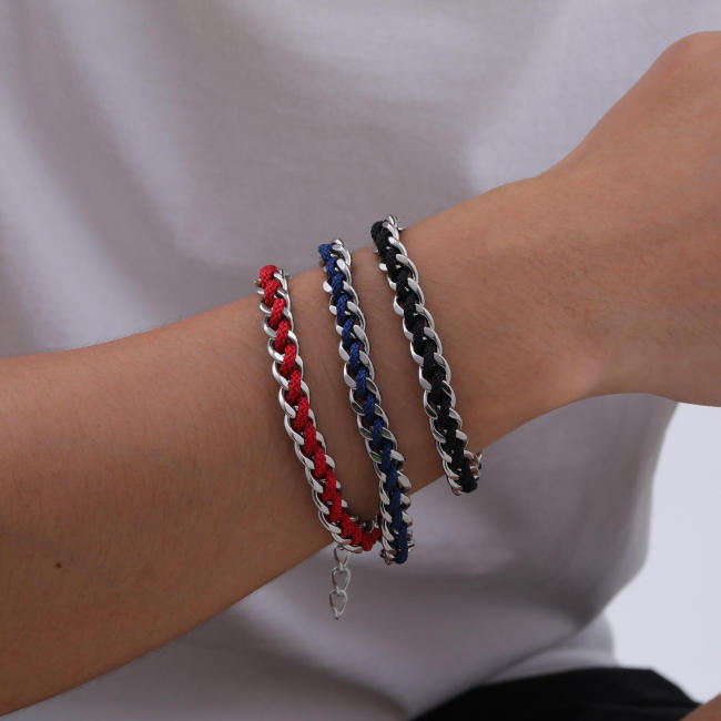 Wholesale Stainless Steel Cuban Chain Braided Bracelet