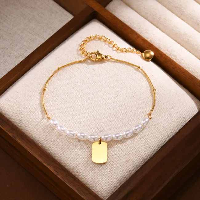 Wholesale Stainless Steel Imitation Pearl Engravable Bracelet