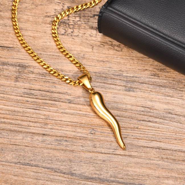 Wholesale Stainless Steel Italian Horn Necklace